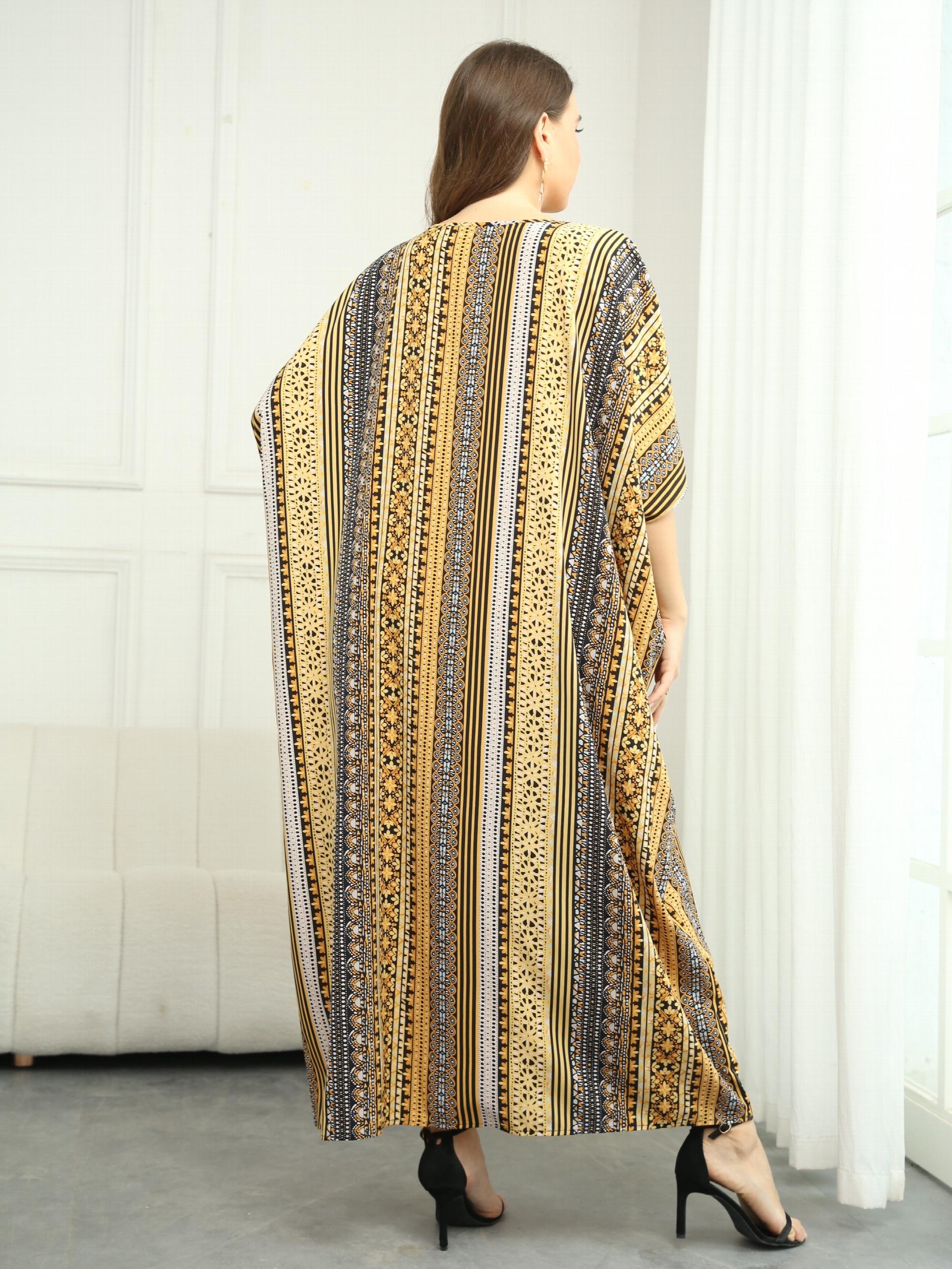 Patchwork Print Batwing Sleeve Loose Fit Maxi Jalabiya Dress