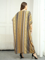 Patchwork Print Batwing Sleeve Loose Fit Maxi Jalabiya Dress