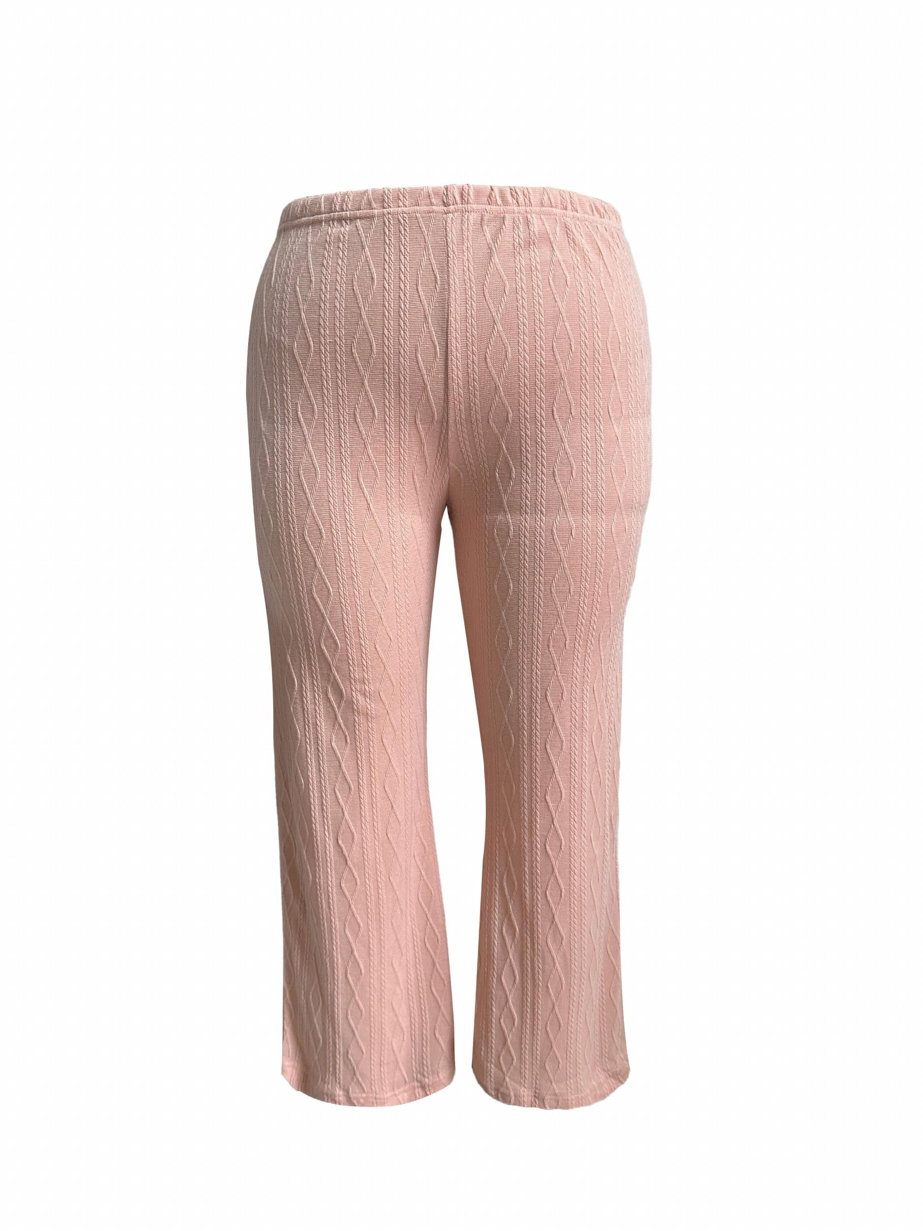 Solid Cable Knit Top & Pants Casual Outfit Set