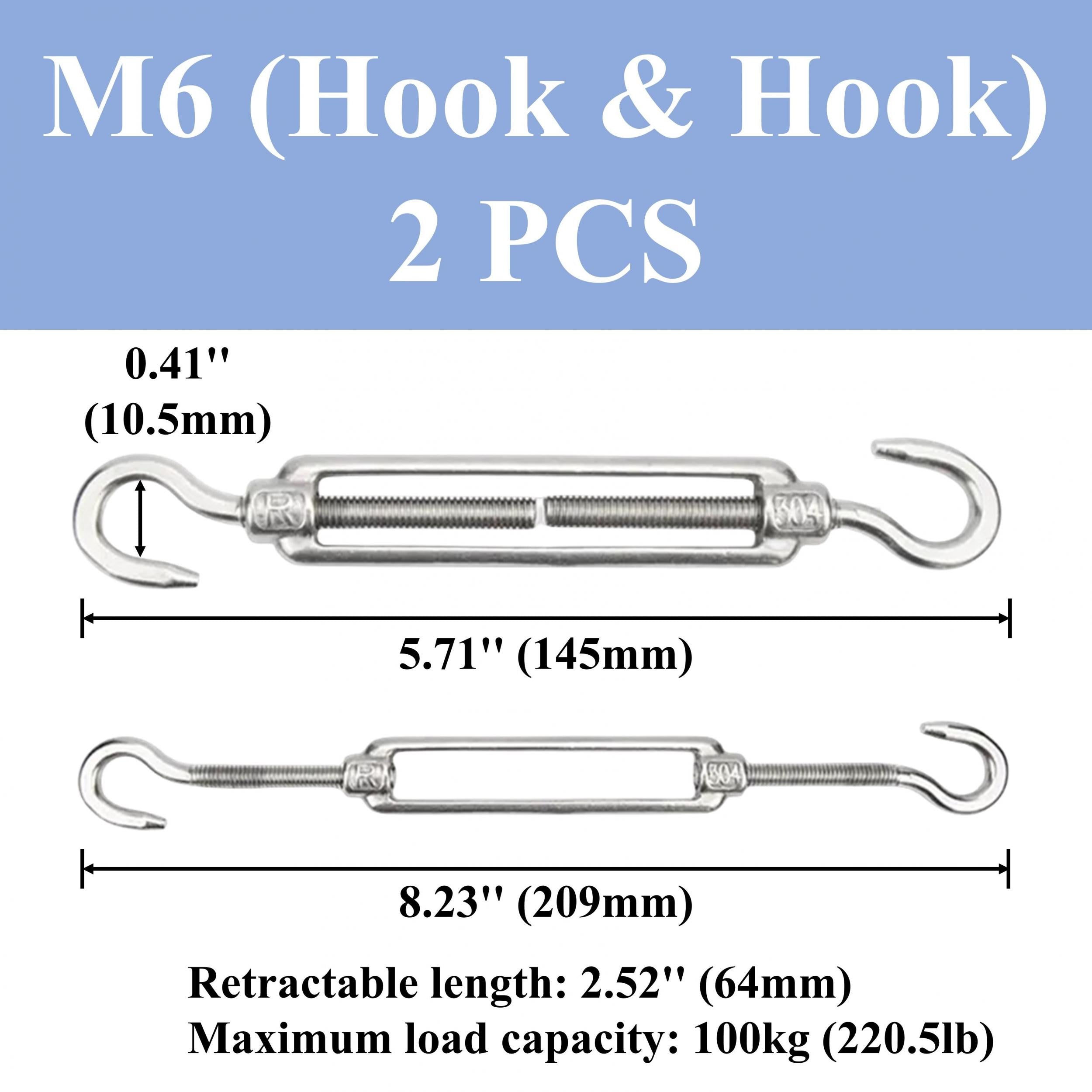 4pcs M4-M12 Hook And Hook Turnbuckle 304 Stainless Steel Wire Rope Tension
