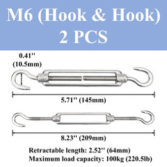 4pcs M4-M12 Hook And Hook Turnbuckle 304 Stainless Steel Wire Rope Tension