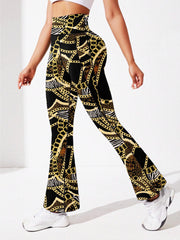 Chain Print Yoga Flare Leg Pants High Stretch Fitness Running Bootcut