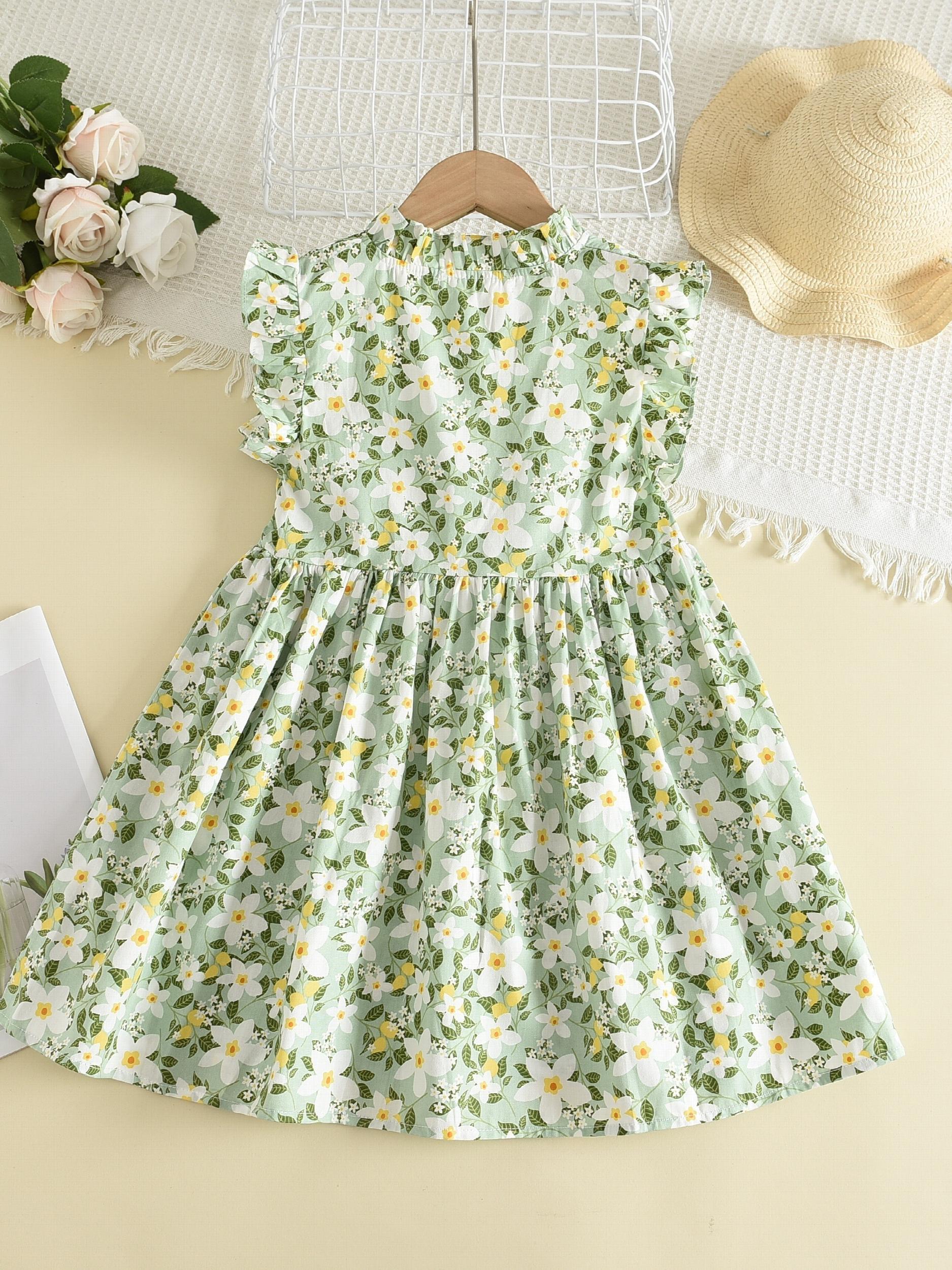 Girls Ruffled Sleeves Frill Trim Dress For Party