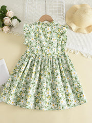 Girls Ruffled Sleeves Frill Trim Dress For Party