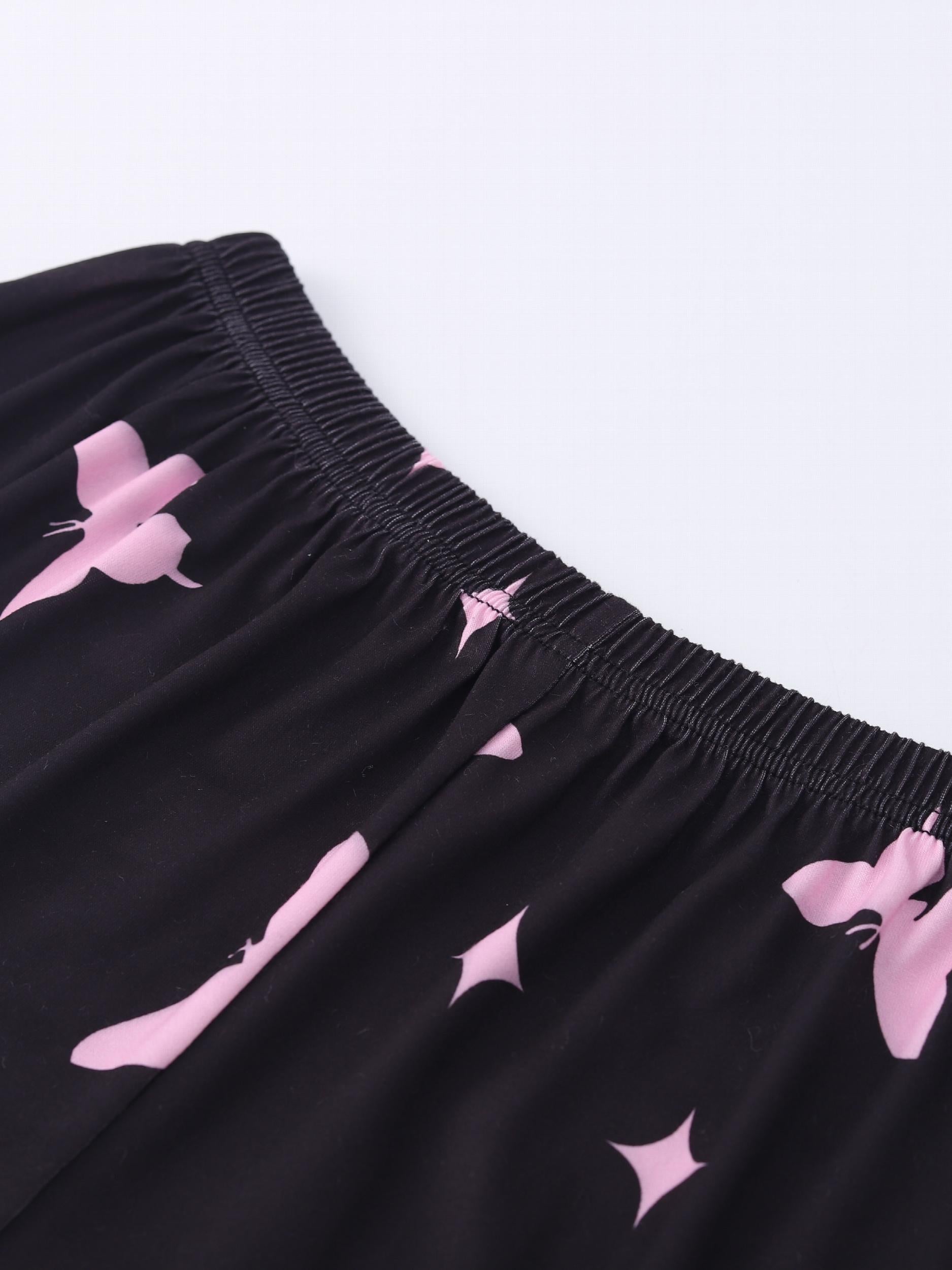 Heart & Butterfly Print Pajama Sets Short Sleeve Crew Neck Top & Shorts