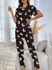 Butterfly Print Pajama Set Short Sleeve Top & Pants Women's Sleepwear