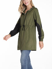Hooded Windbreaker Jacket Long Sleeve Trench Coat
