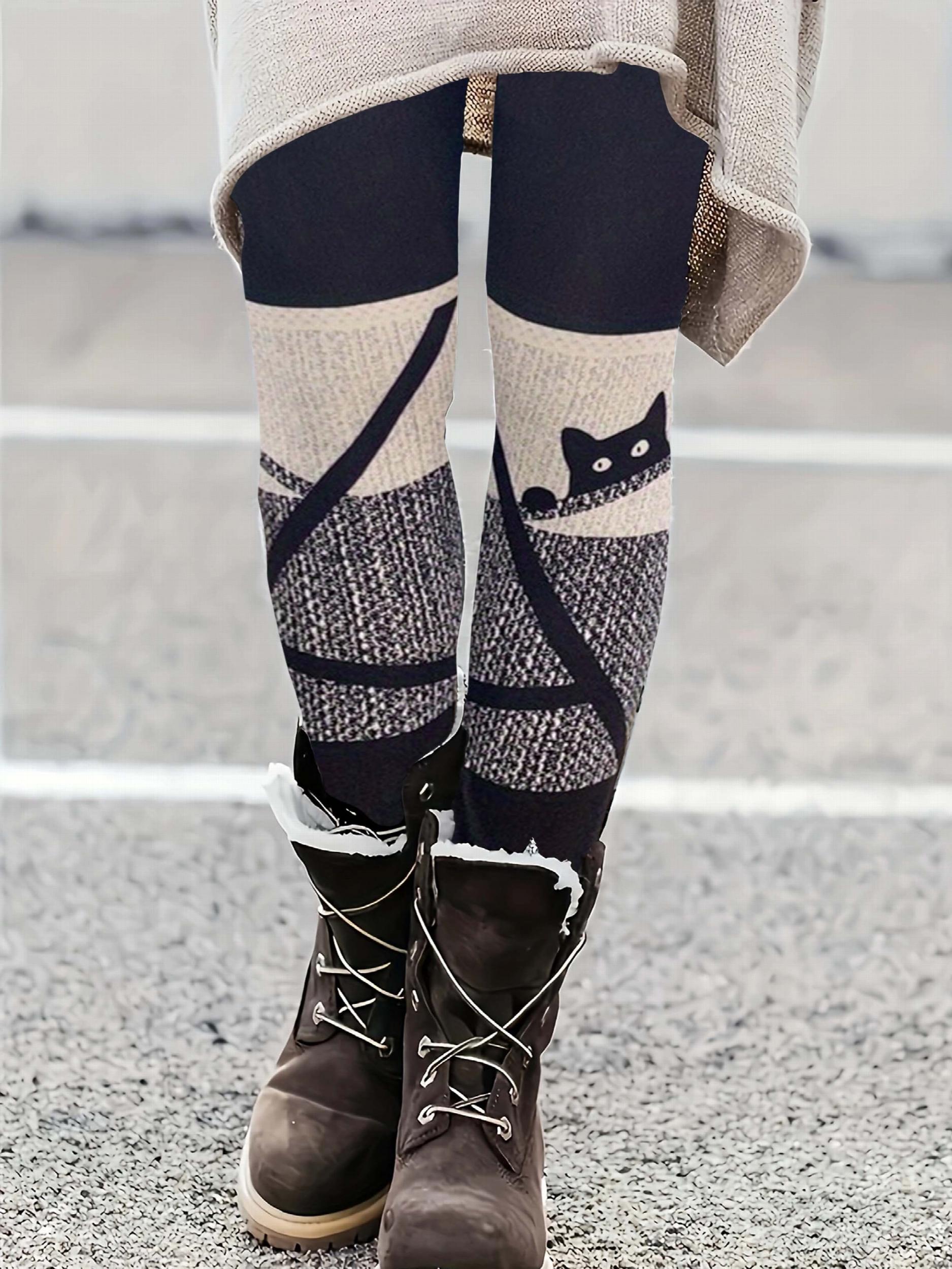 Colorblock Cat Print High Rise Leggings