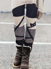 Colorblock Cat Print High Rise Leggings