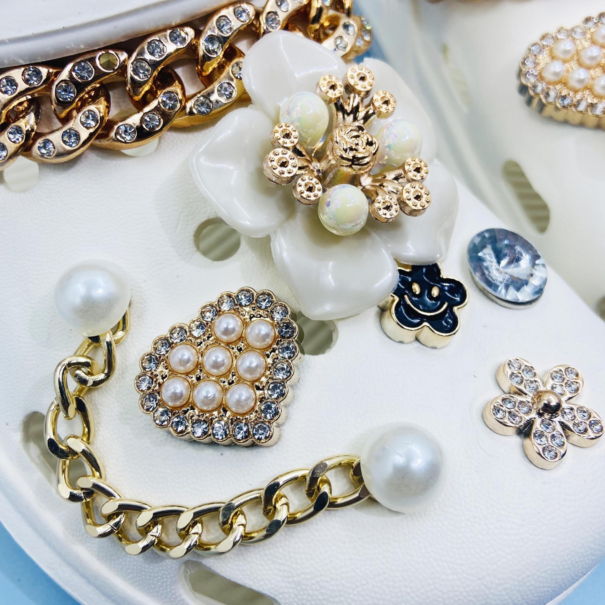 14pcs Pearl Rhinestone Shoe Charms Bling For Women Girls Kids