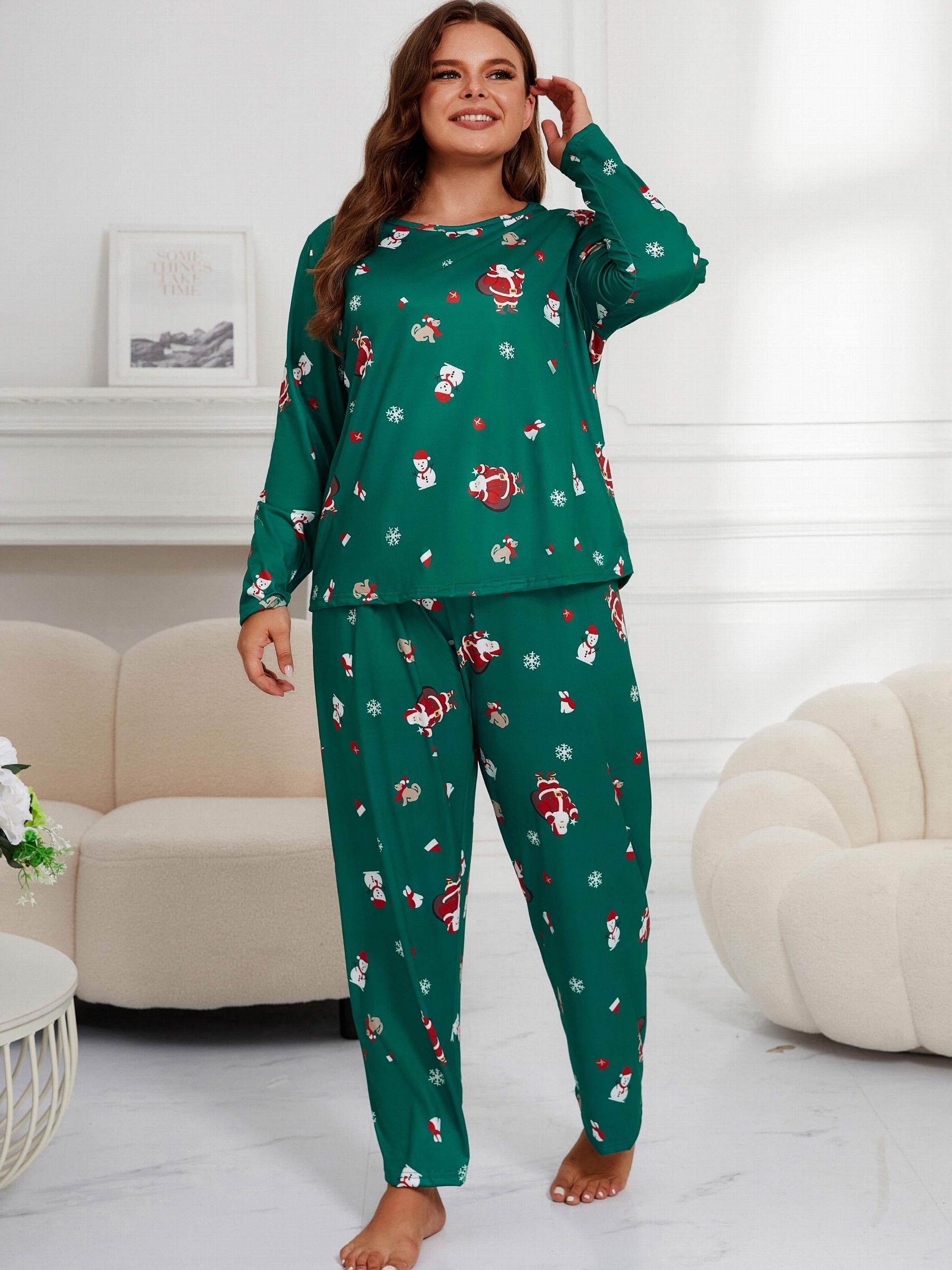 Christmas Loungewear Set Women's Plus Long Sleeve T shirt & Pants