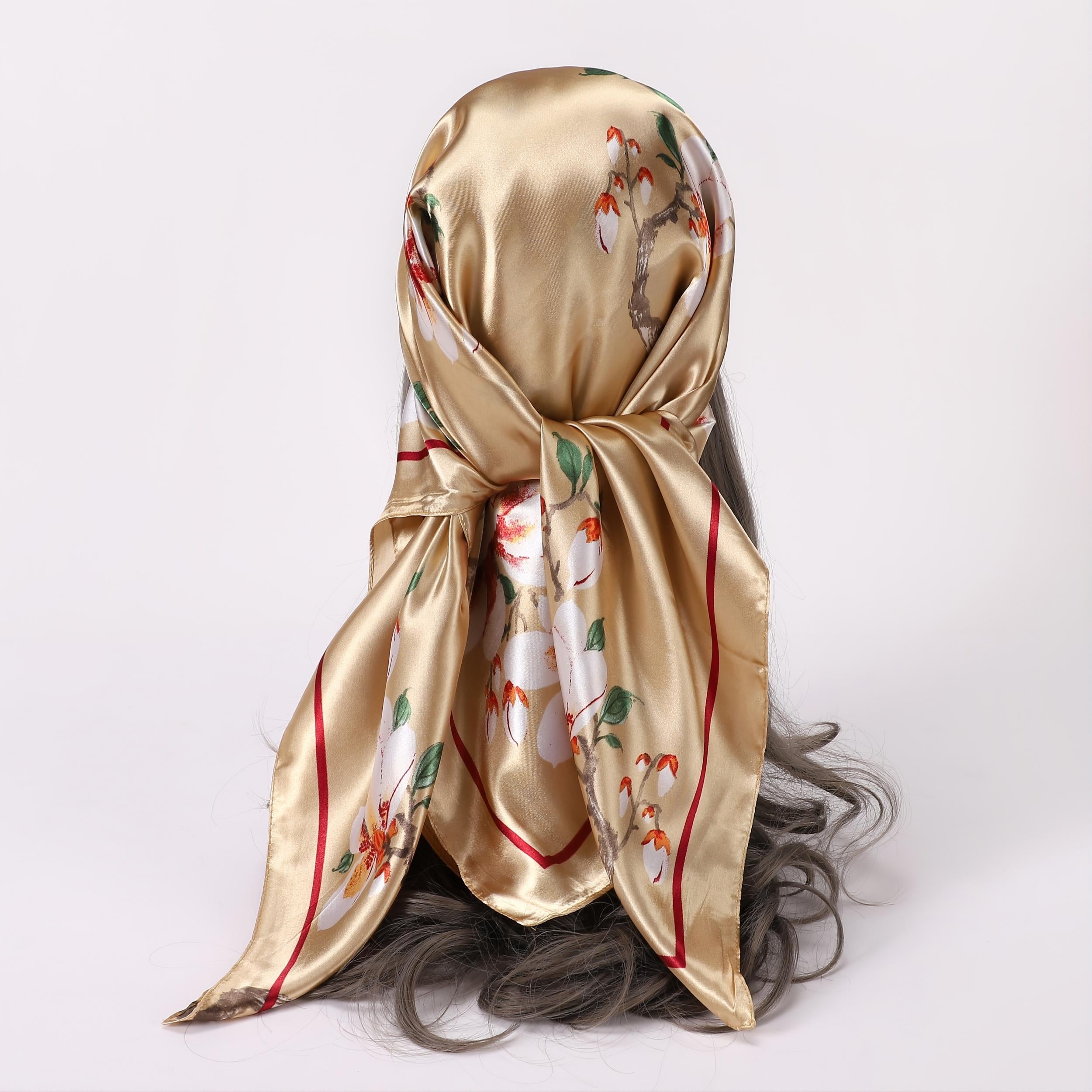 Vintage Floral Bandana Scarf Lightweight Silk Neck Scarfs