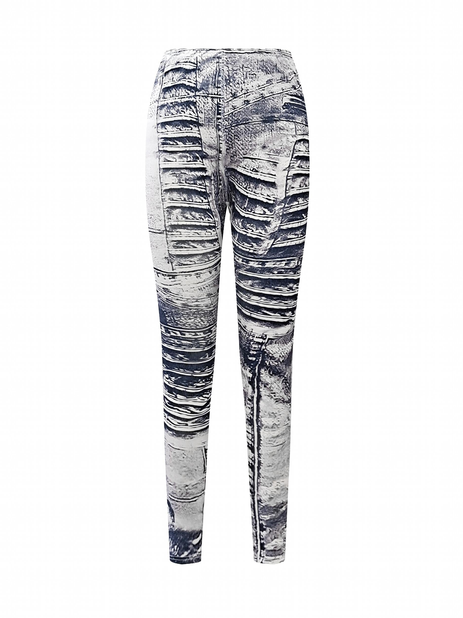 Block Stitching Faux Denim Yoga Pants