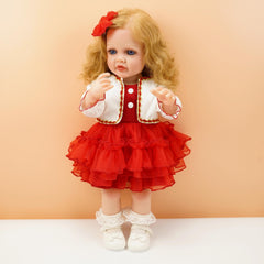 22 Inch Vinyl Doll with Golden Hair and Eyes Soft Body Pink Dress
