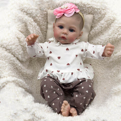 Handcrafted Meadow Anime Doll 45 Reborn Baby Doll in Heart Print Outfit