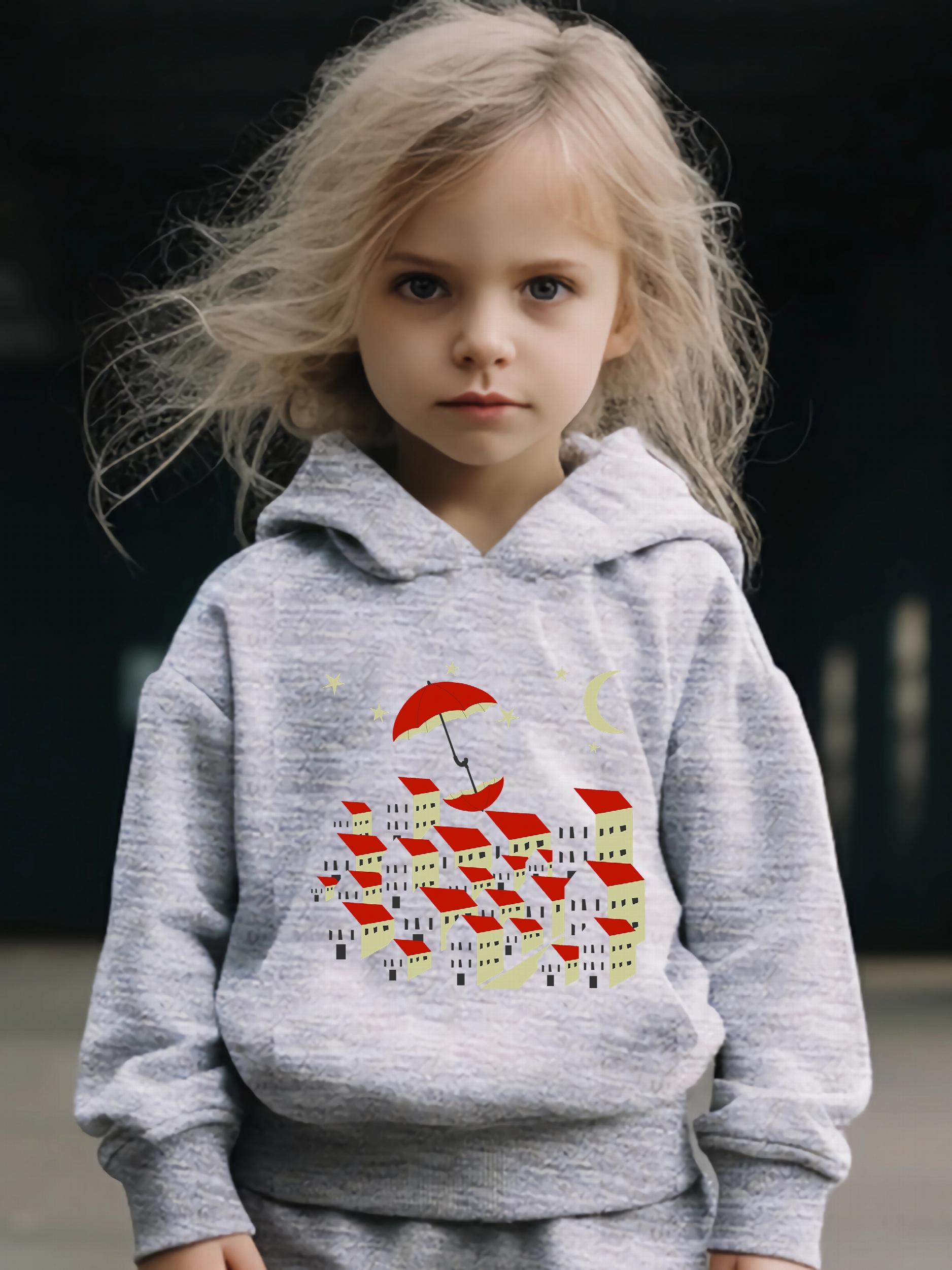 Umbrella Pattern Long Sleeve Hooded Sweatshirt Girls Comfy Hoodies Pullover