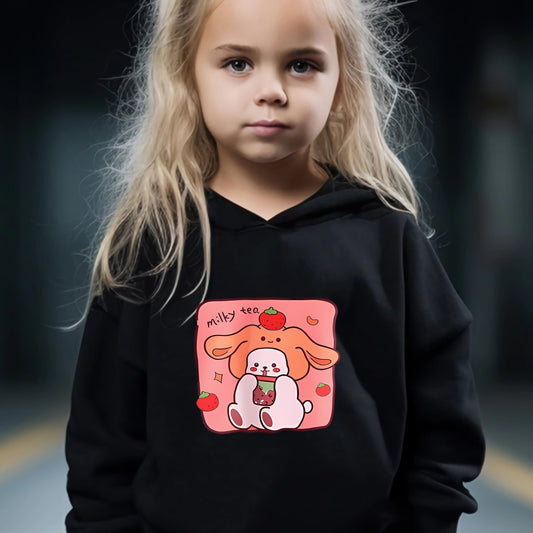 Kid's Cartoon Milky Tea Print Outfit Hoodie & Pants Set