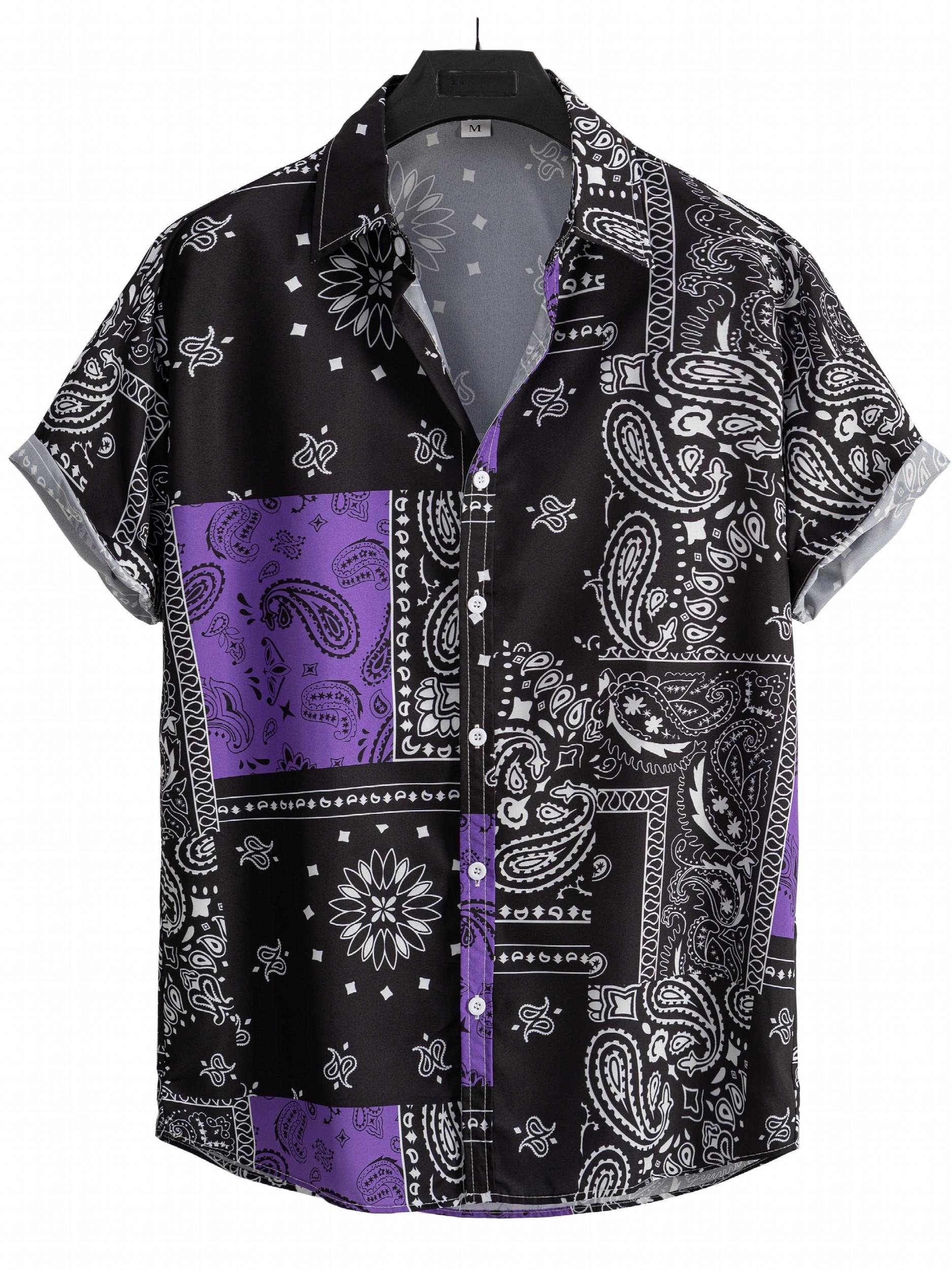 Paisley Print Men s Casual Short Sleeve Mismatch Shirt for Summer Vacation