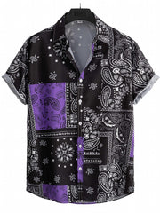 Paisley Print Men s Casual Short Sleeve Mismatch Shirt for Summer Vacation