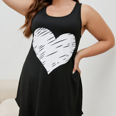 Tank Nightdress Solid Heart Print Home Wear Dress