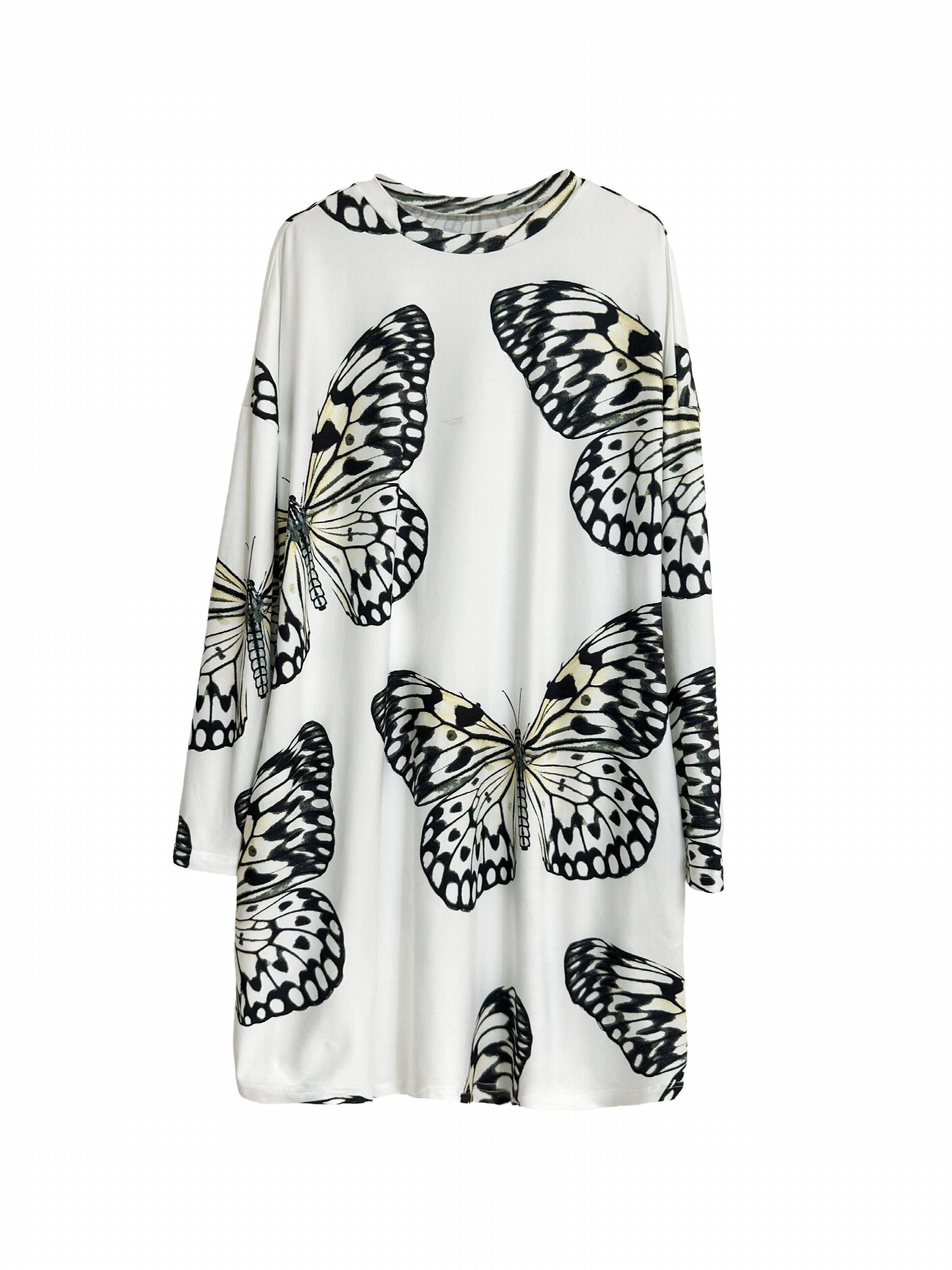 Butterfly Print Long Sleeve Sleep Dress With Pockets