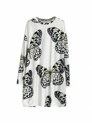 Butterfly Print Long Sleeve Sleep Dress With Pockets