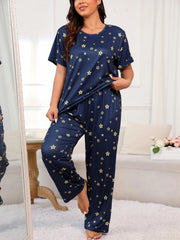 Star Print Pajama Set Short Sleeve Tee & Pants