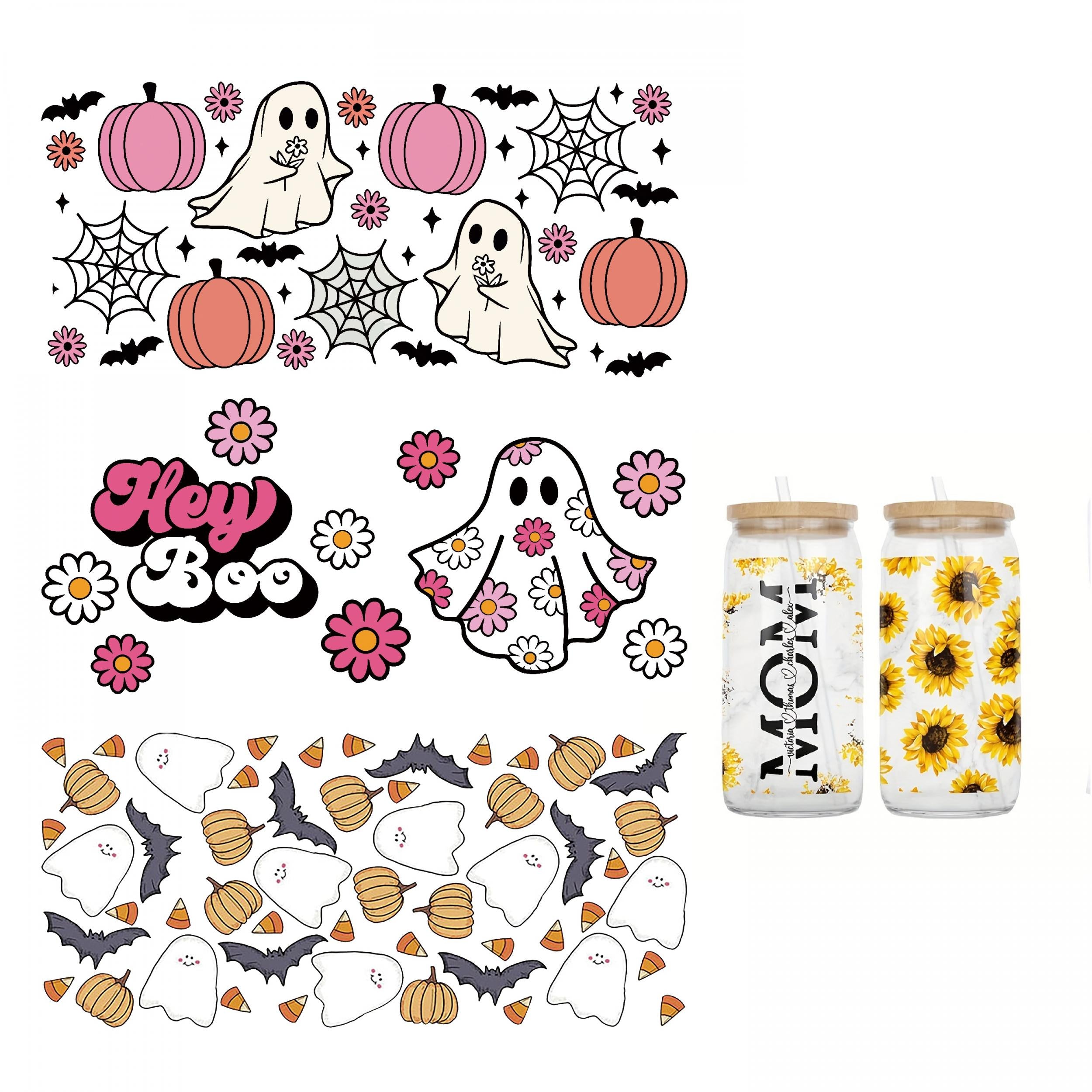 Christmas Halloween Series Cup Decorative Sticker 16oz Glass Cup DIY Waterproof