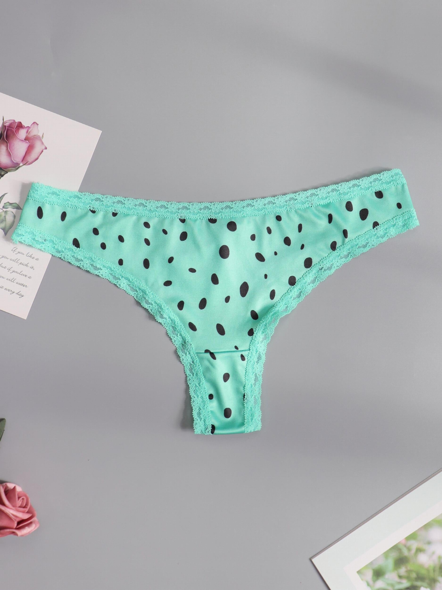 Dot Print Lace Trim Hipster Underwear