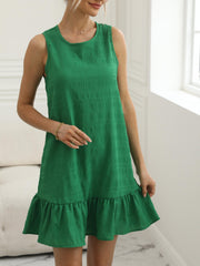 Ruffle Trim Tank Dress Crew Neck Sleeveless Summer Dress