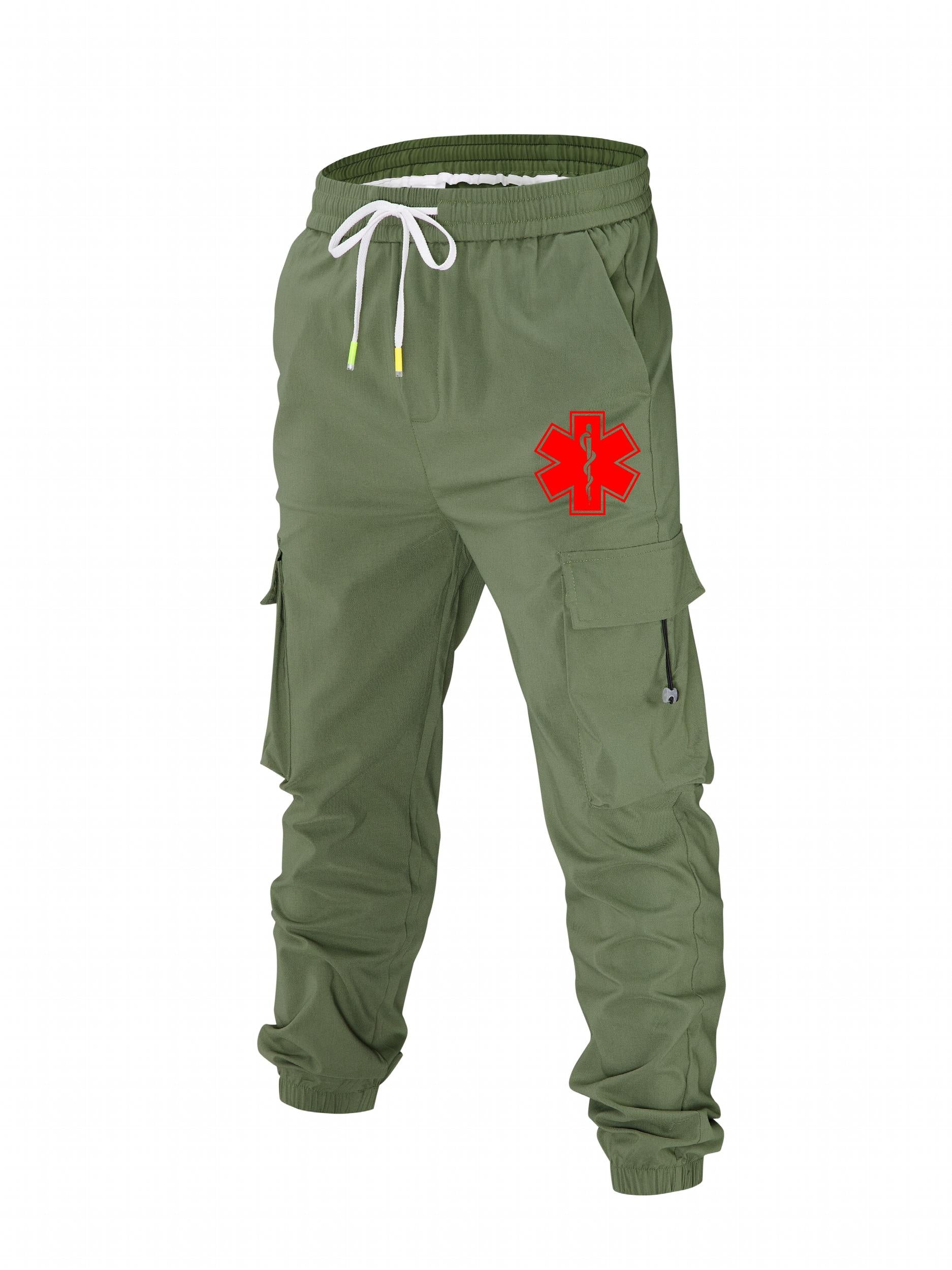 Geometric Pattern Cargo Pants Men's Casual Drawstring Joggers