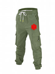 Geometric Pattern Cargo Pants Men's Casual Drawstring Joggers