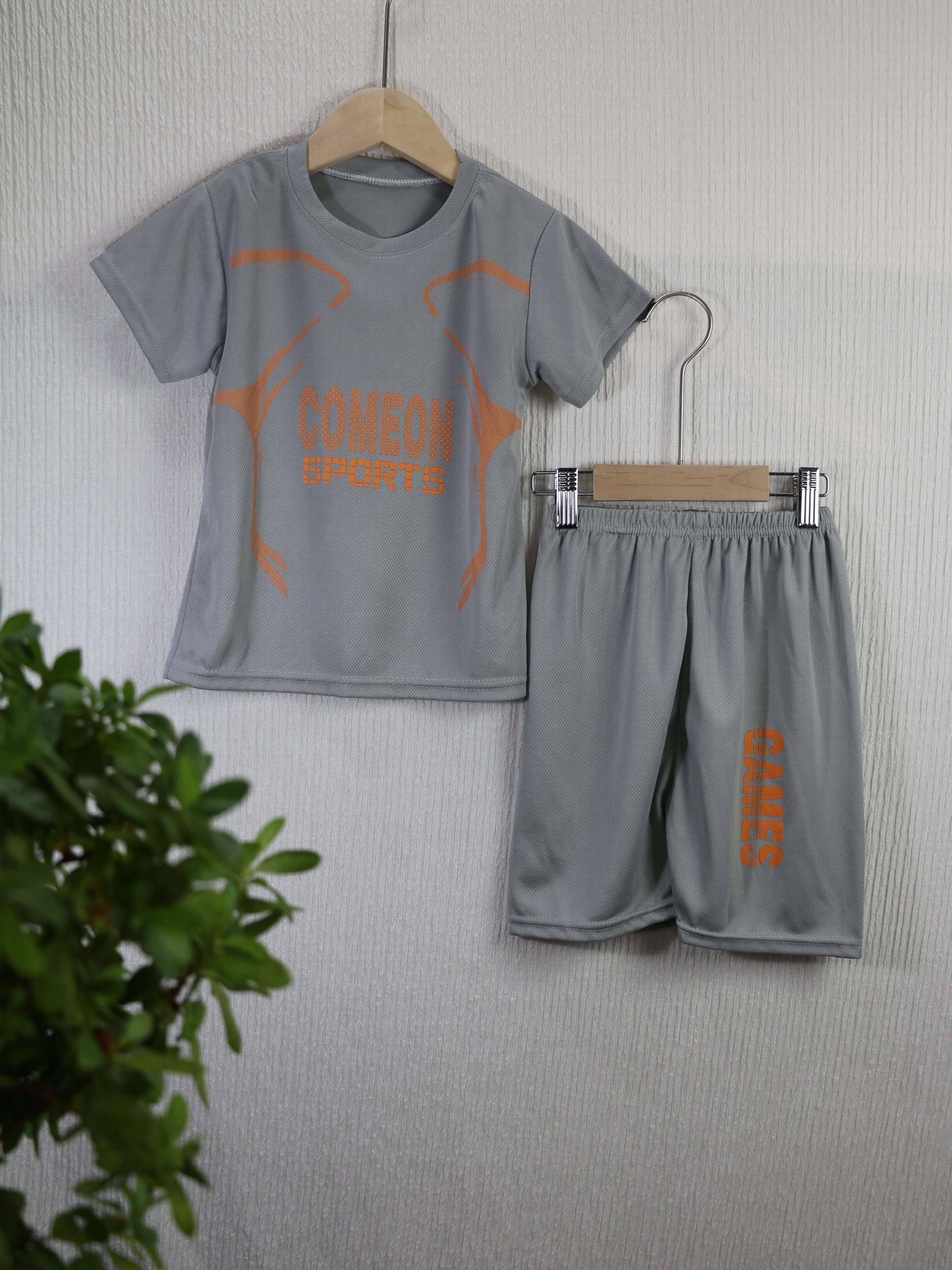 Boy's Sporty Style Outfit 2pcs T shirt & Shorts Set For Summer
