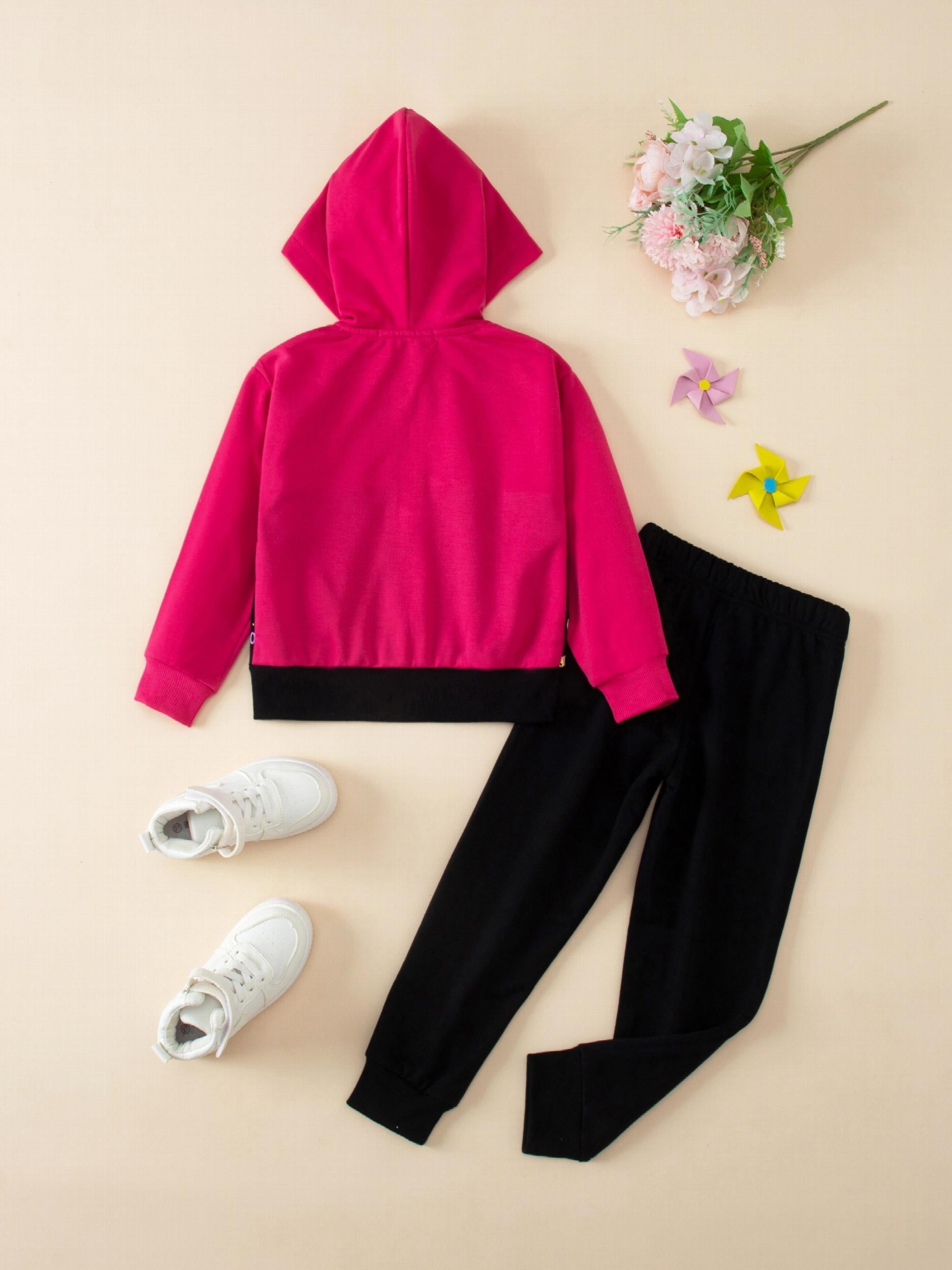Girl's POWER GIRL Zip Hoodie & Sweatpants Set for Spring/Fall