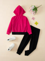 Girl's POWER GIRL Zip Hoodie & Sweatpants Set for Spring/Fall