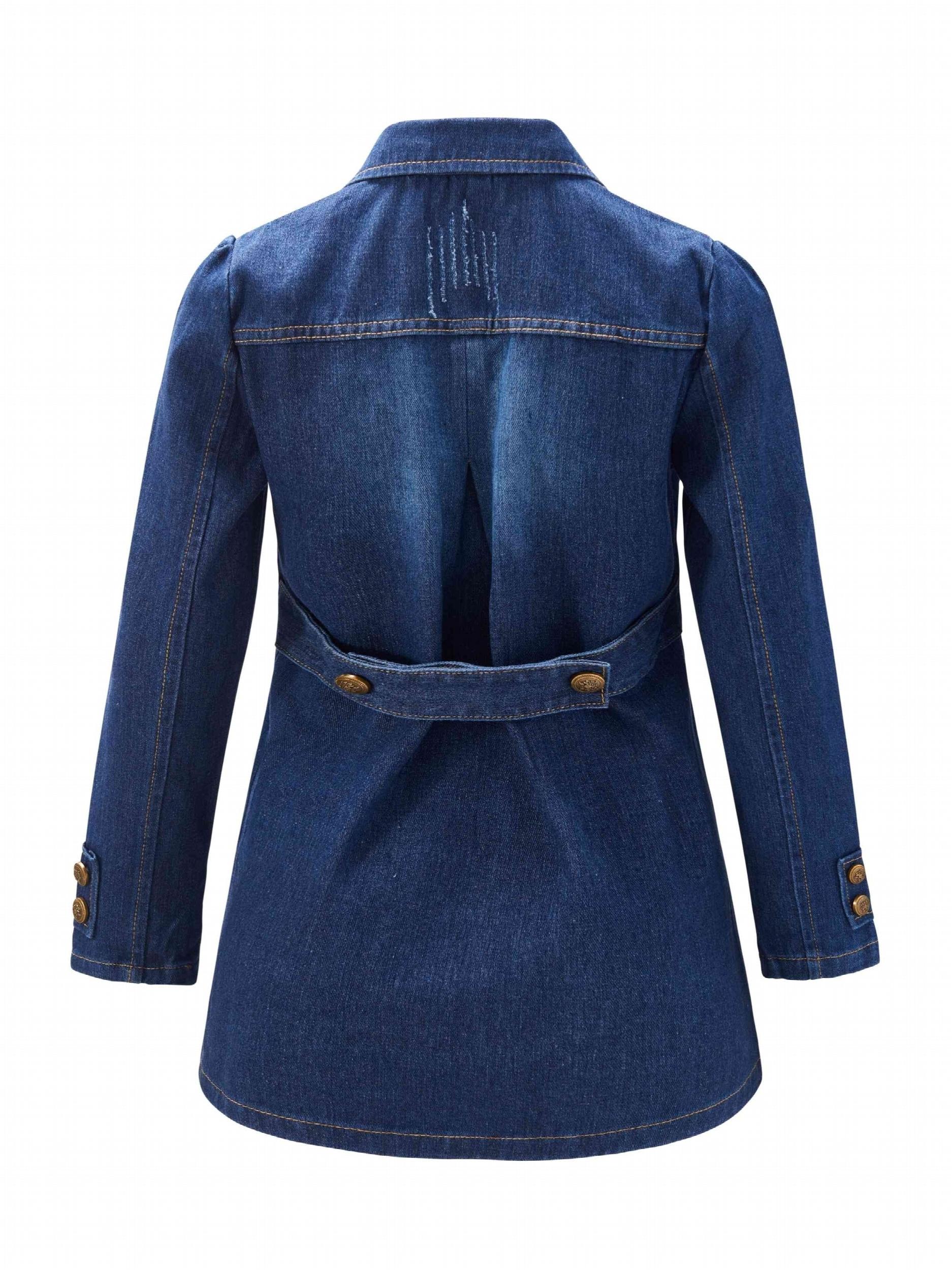 Double Breasted Distressed Denim Jacket Women's Long Sleeve Coat