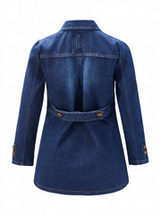 Double Breasted Distressed Denim Jacket Women's Long Sleeve Coat