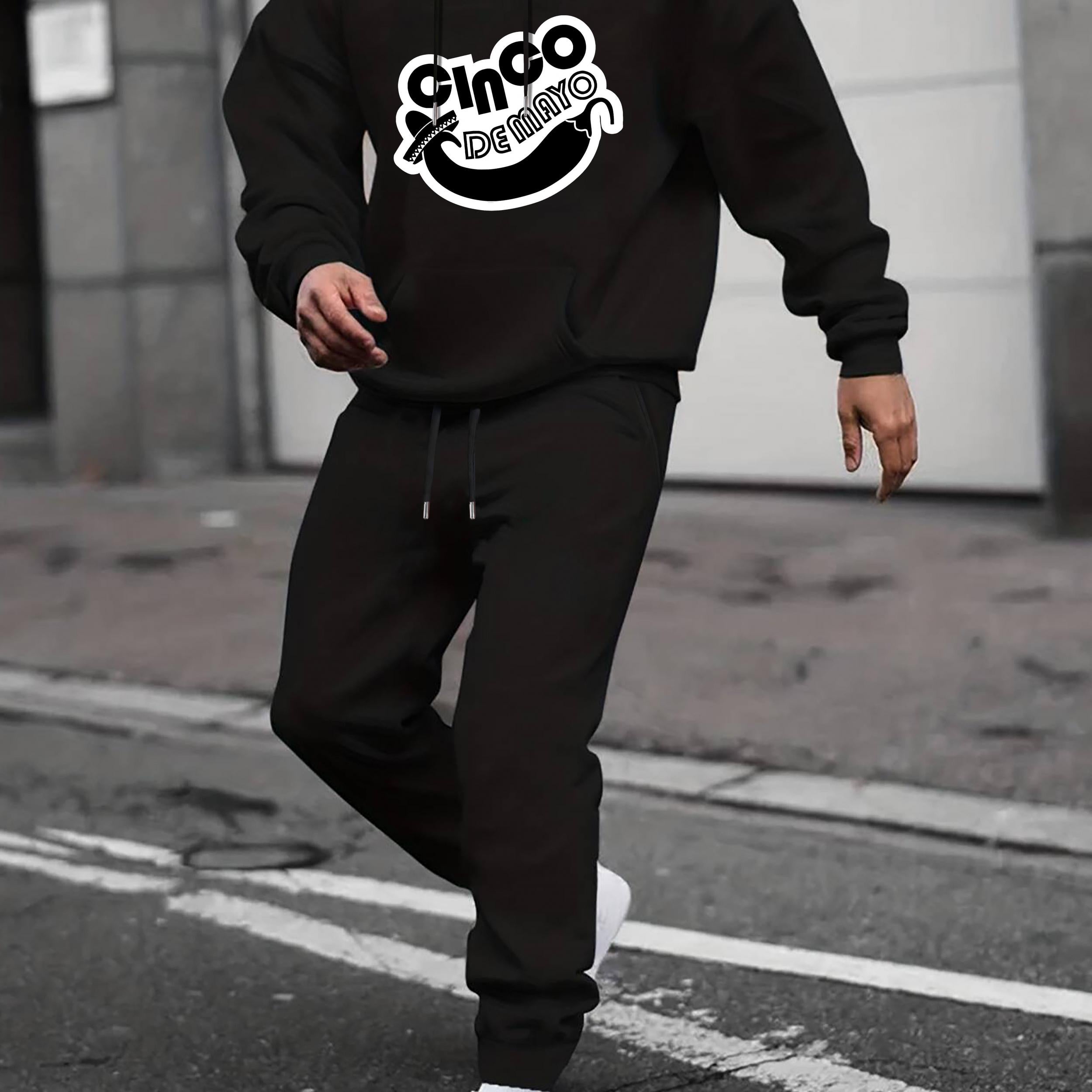 Eggplant Print Men's 2Pcs Casual Hooded Sweatshirt & Sweatpants Set