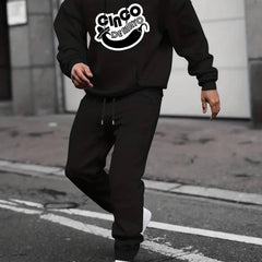 Eggplant Print Men's 2Pcs Casual Hooded Sweatshirt & Sweatpants Set