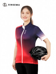 Ombre Letter Print Full Zip Cycling Jersey Women's Activewear