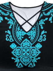 Casual Blouse Women's Plus Embroidery Print Long Sleeve