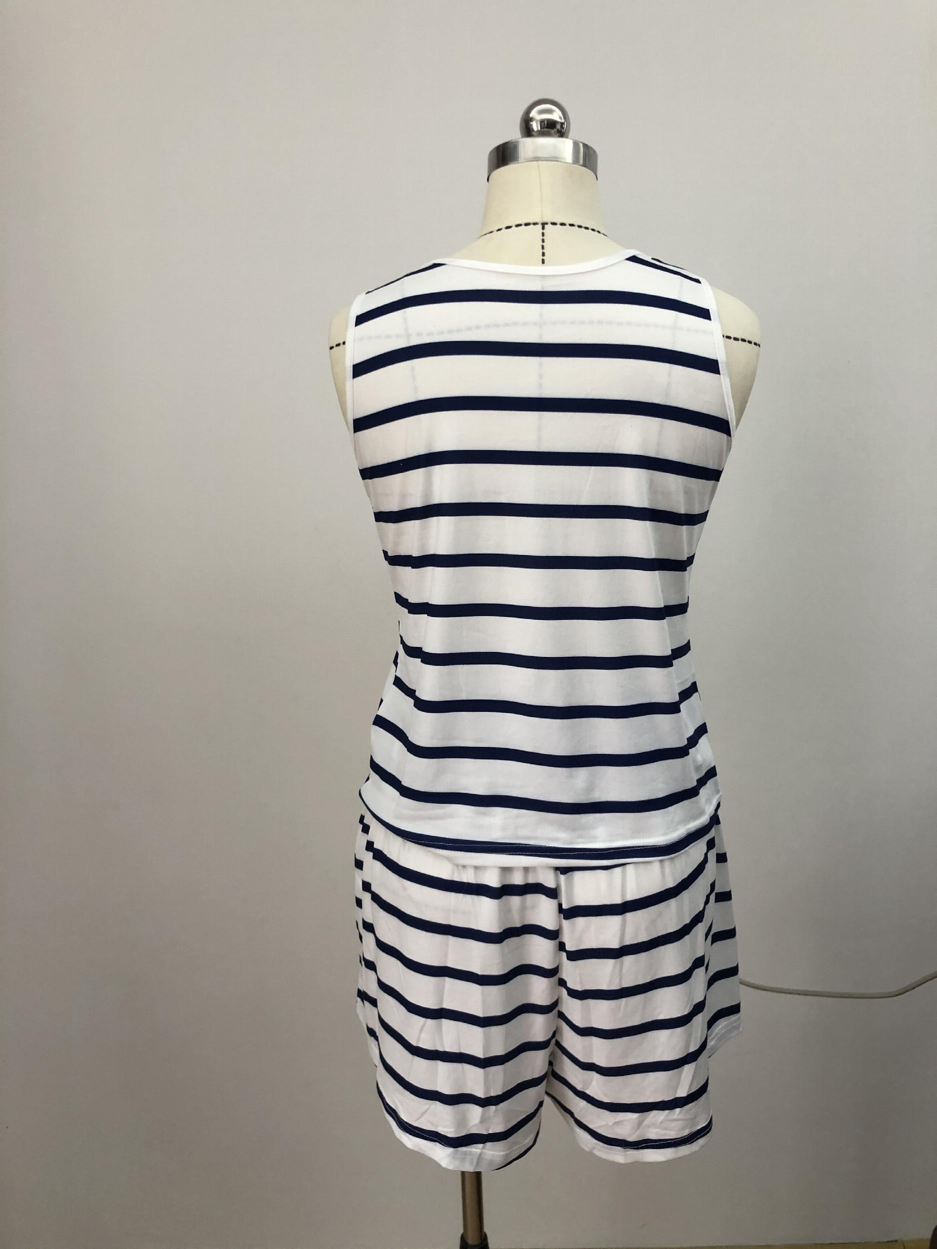 Striped Printed Lounge Set Vest Top & Drawstring Shorts