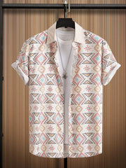Retro Boho Men's Short Sleeve Lapel Shirt Casual Printed Button Up Tops