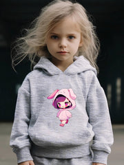 Anime Girl Pattern Long Sleeve Hooded Sweatshirt & Sweatpants