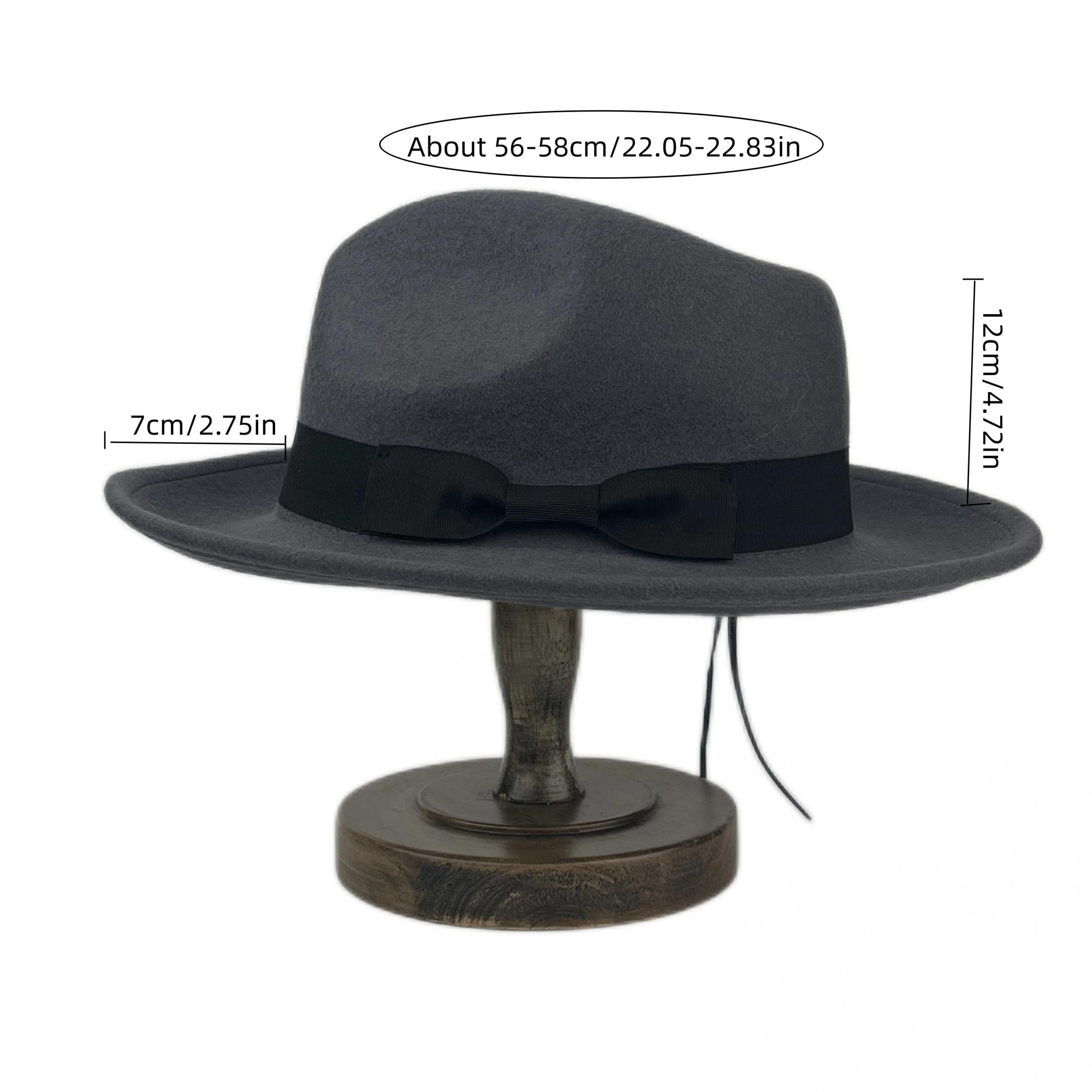 Gray Jazz Hat With Bow Band Wool Top Hat Men Women