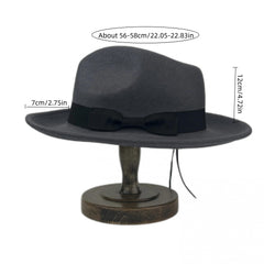 Gray Jazz Hat With Bow Band Wool Top Hat Men Women