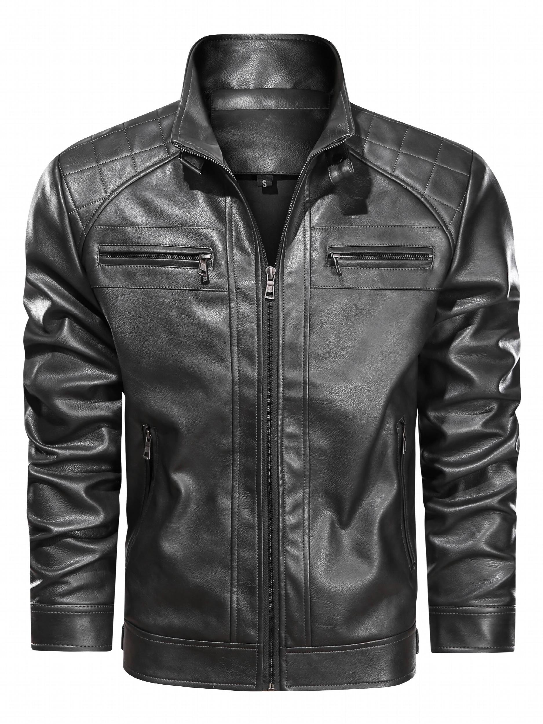 Men's Classic PU Biker Jacket Zip Up Faux Leather