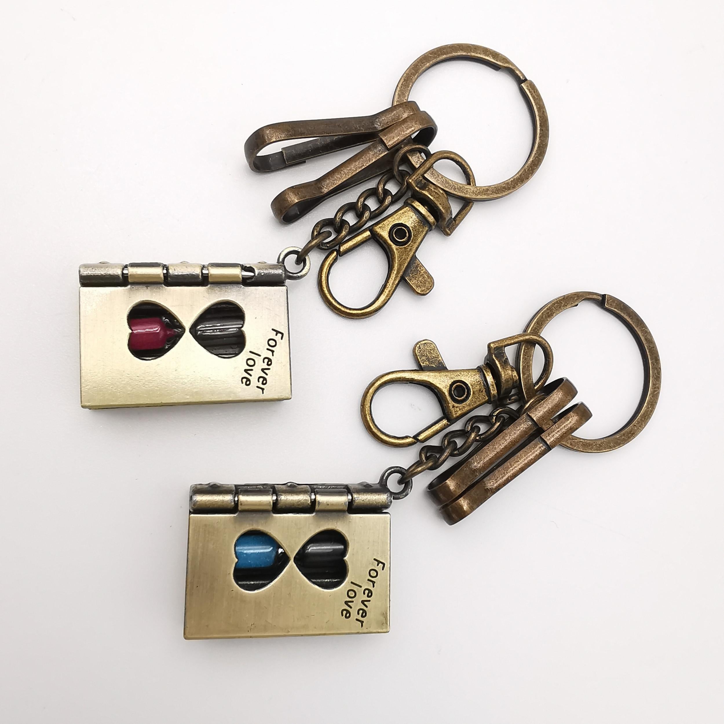 Hourglass Book Keychain Retro Pendant Key Ring Men & Women Car Bag Decor