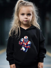 Rugby Player Pattern Long Sleeve Hooded Sweatshirt Girls