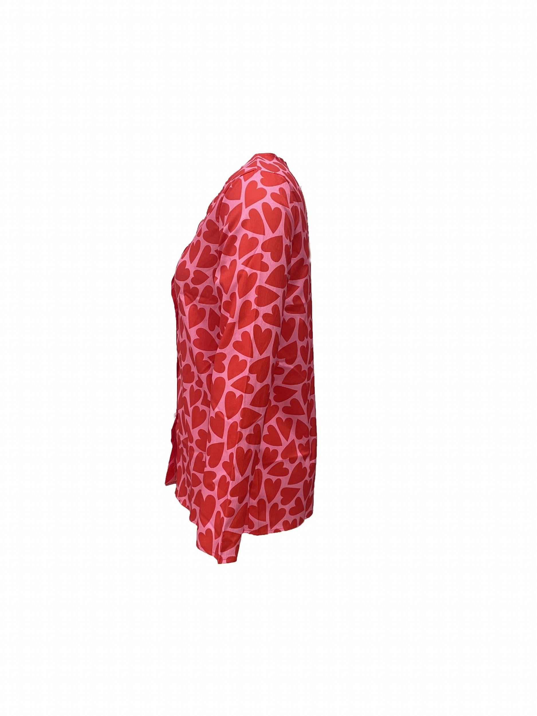 Women's Heart Print Button Up Blouse